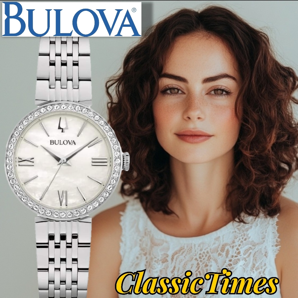***BRAND NEW*** Bulova Women's Classic SS Crystal Accent Mother Of Pearl